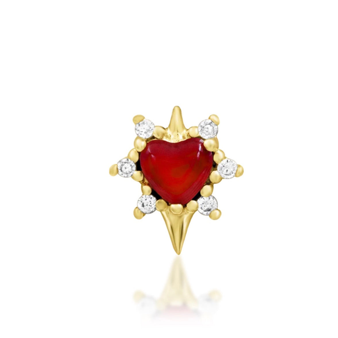 Junipurr Cadence heart helix earring in solid 14k yellow gold with Carnelian and six White CZ accents