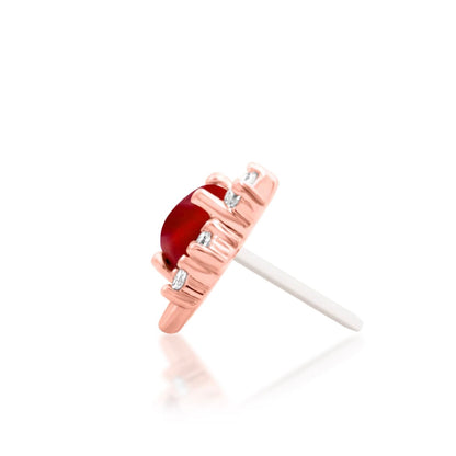 Rose gold high-lobe earring featuring a romantic Carnelian heart and brilliant CZ detailing