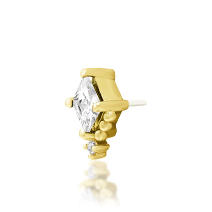 Celestial yellow gold cartilage earring featuring a square White CZ framed by intricate gold beading