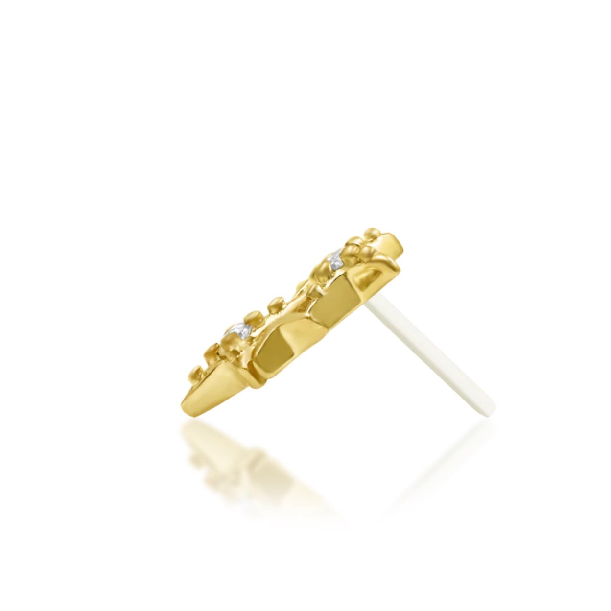 Celestial conch earring in solid yellow gold with four-pointed stars and delicate white CZ accents.