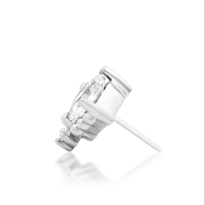 Celestial white gold flat earring with a brilliant princess-cut centre and delicate gemstone accents