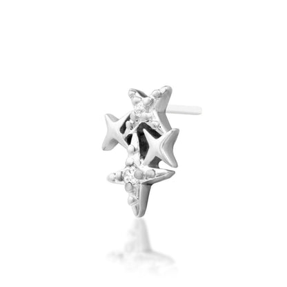 Celestial helix jewellery in solid 14k white gold featuring four-pointed stars and delicate CZ accents