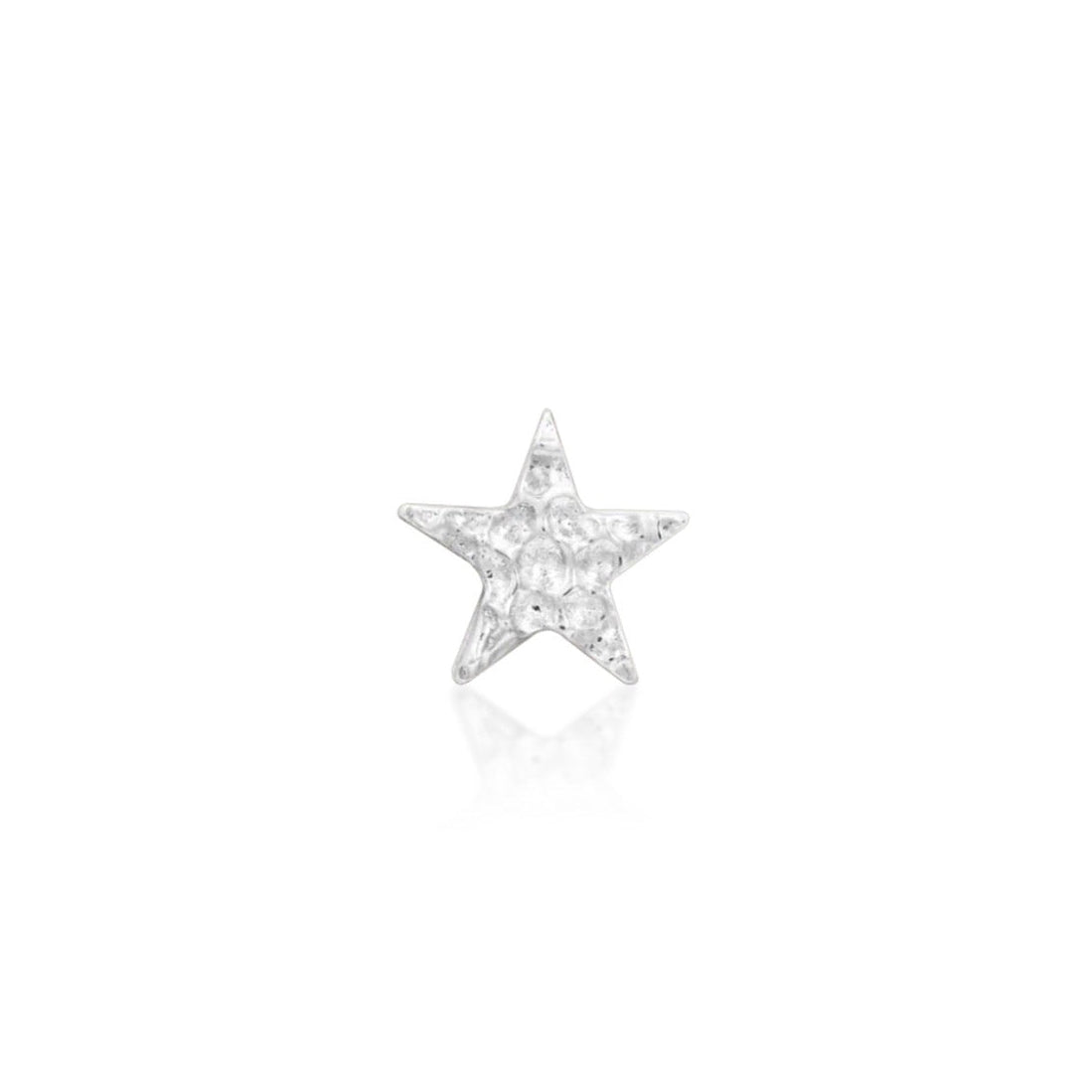 Celestial nose stud top in solid white gold, featuring the 4mm Junipurr Hammered Star threadless design