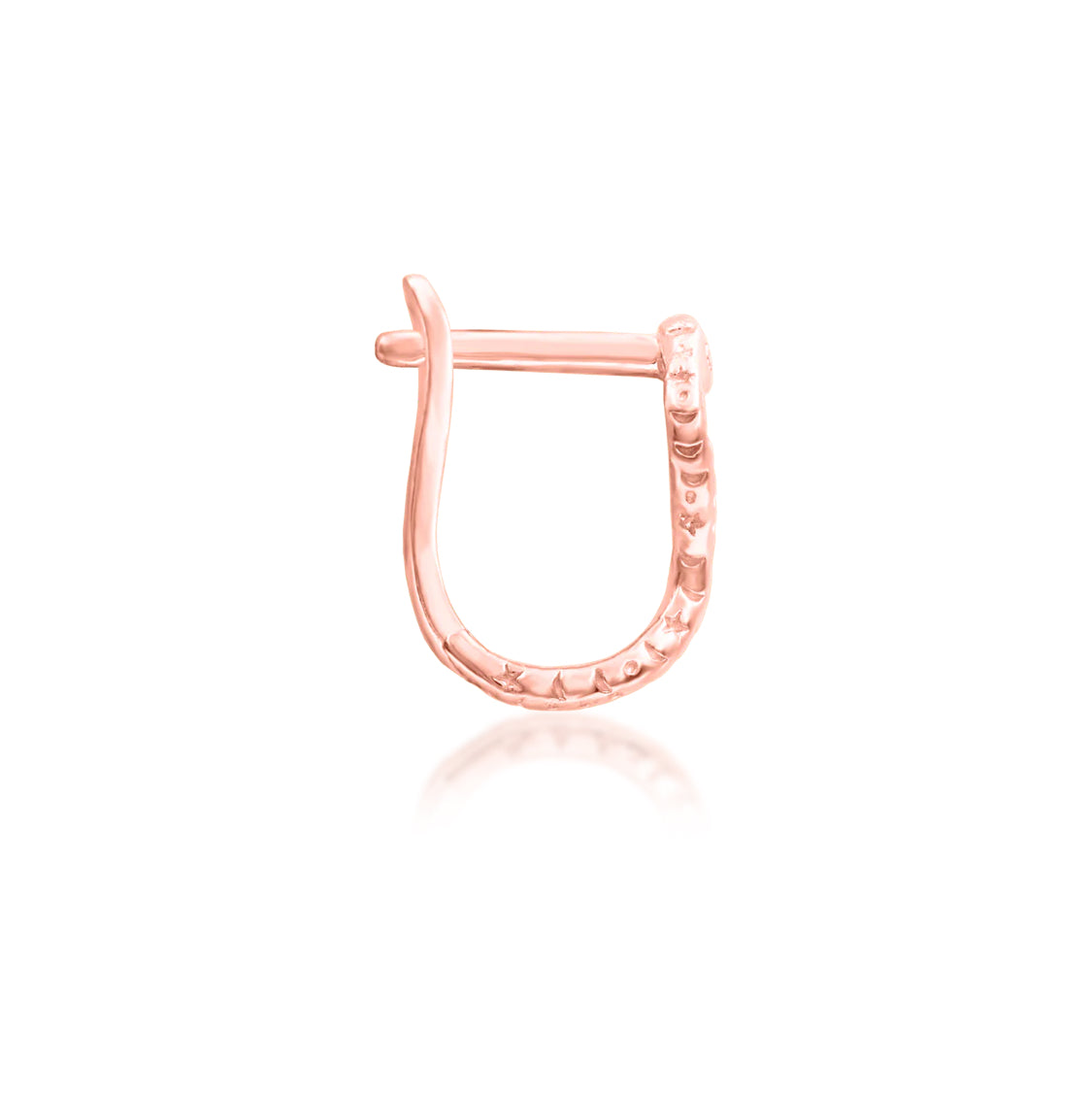 Celestial serpent D-ring in rose gold engraved with stars, moons and suns