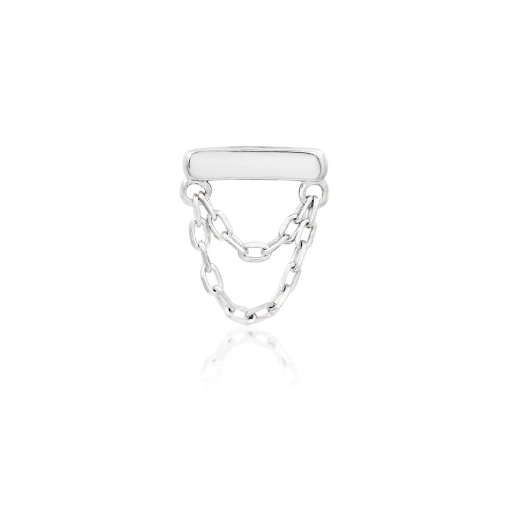Chain flat-back earring top in solid white gold featuring Junipurr Daria’s bar and double-chain design.