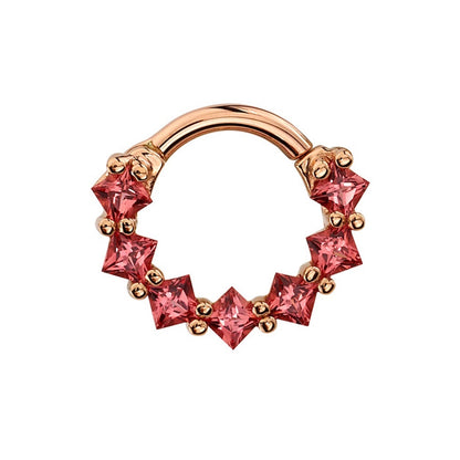 BVLA Tiffany rose gold daith ring with 2mm princess-cut Chatham Padparadscha Sapphire gemstones