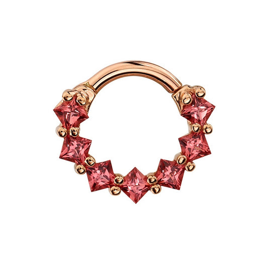 BVLA Tiffany rose gold daith ring with 2mm princess-cut Chatham Padparadscha Sapphire gemstones