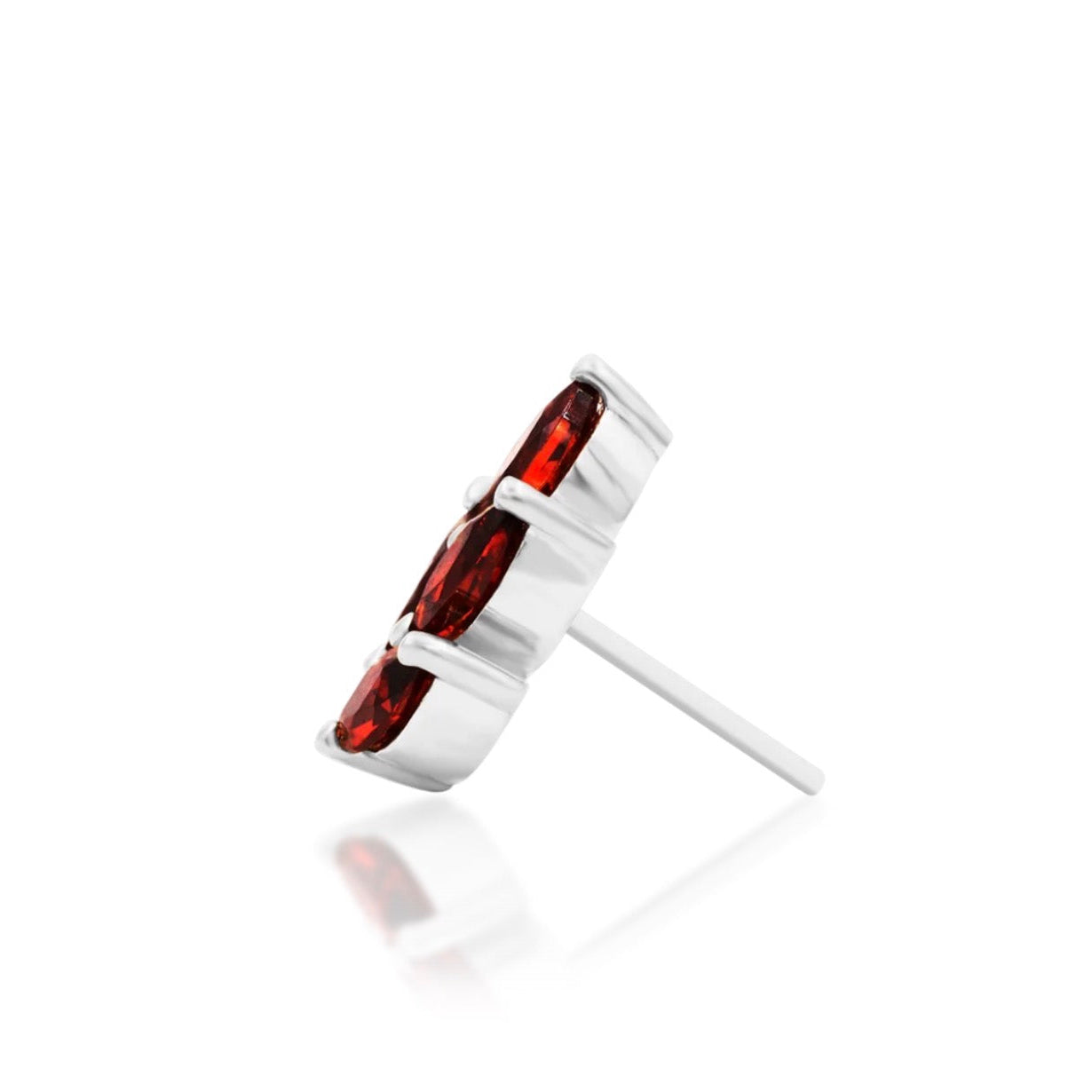 Conch gemstone earring in 14k white gold with a compact marquise red flower design.