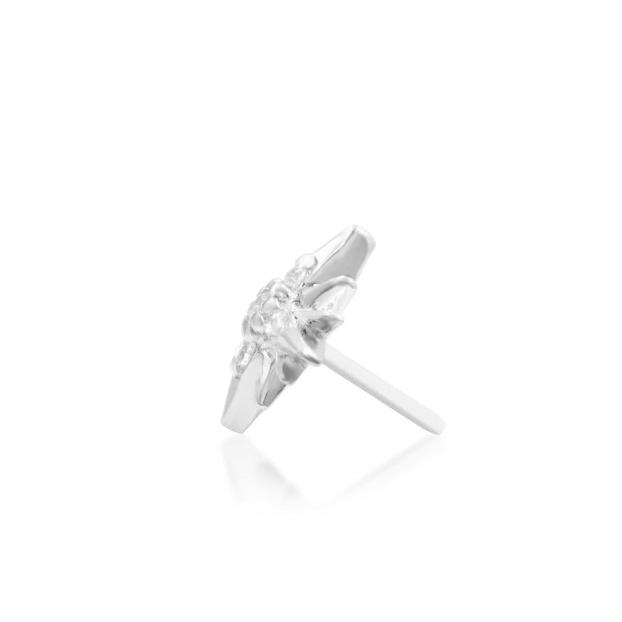 Conch piercing jewellery in white gold, with a 6mm celestial starburst creating a defined focal point.