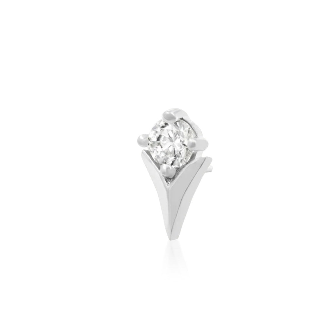 Conch stud earring top in 14k white gold with an elegant 7.5mm tulip silhouette and white CZ.