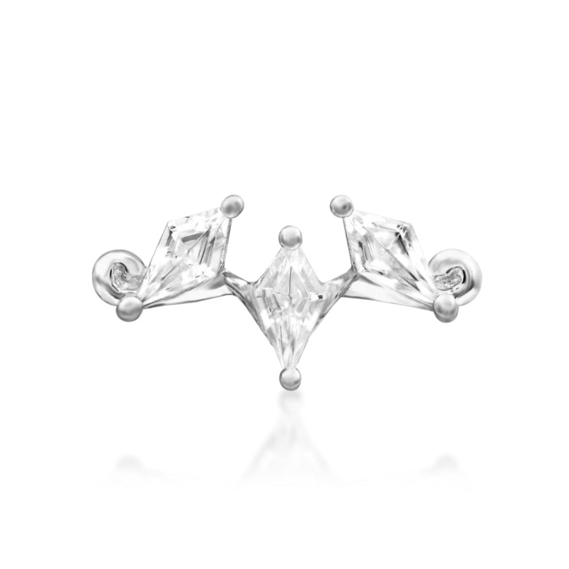 Solid yellow gold cartilage cluster with three angular white CZ gemstones