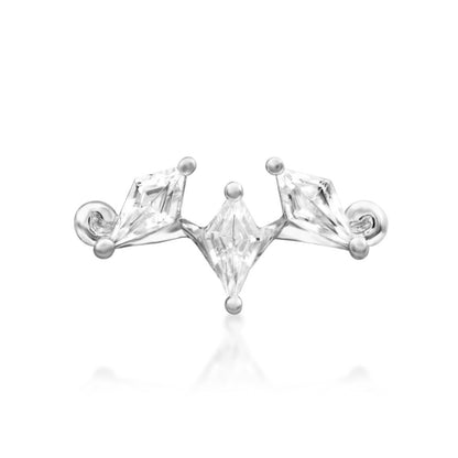 Solid yellow gold cartilage cluster with three angular white CZ gemstones