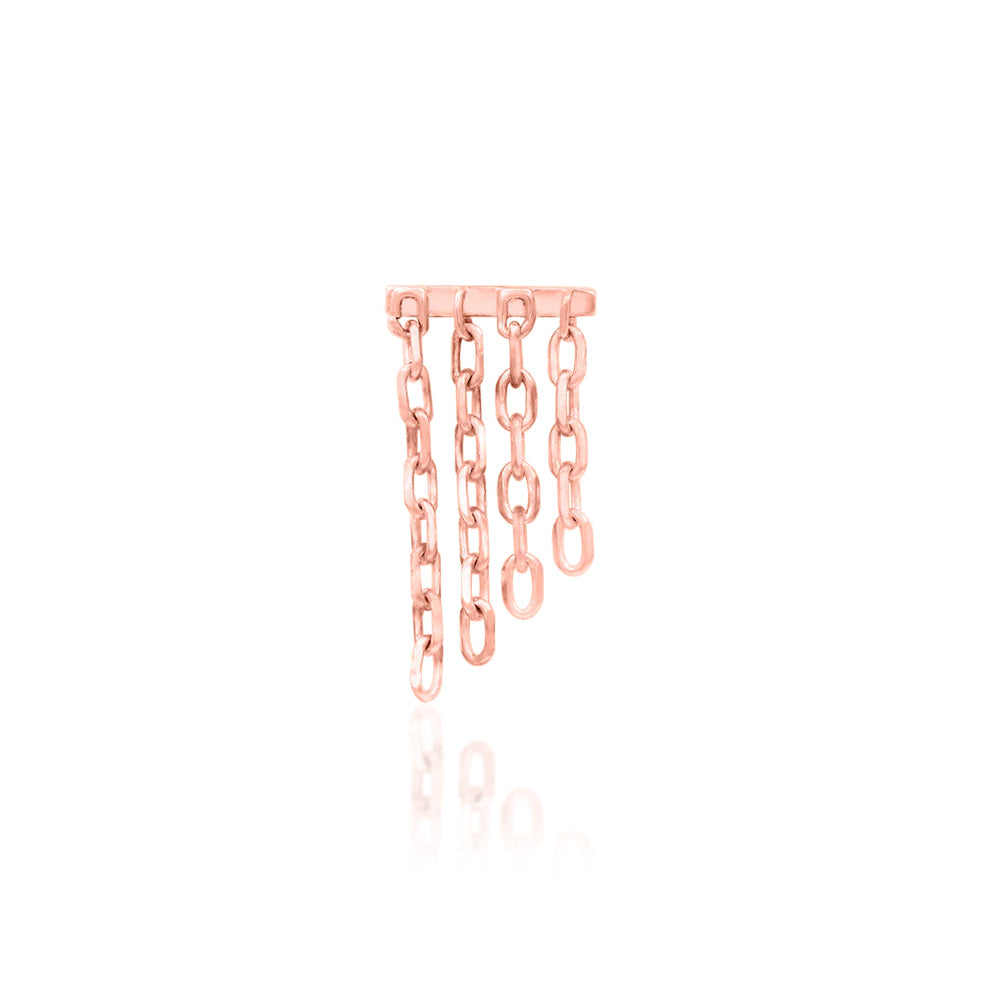 Curated ear chain jewellery in 14k rose gold with a delicate cascading threadless design.