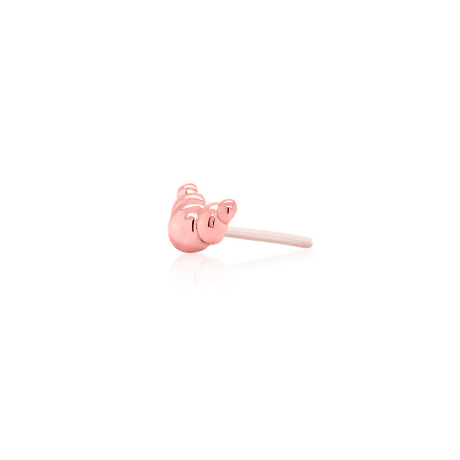 Curved rose gold lobe earring with polished beads tapering in size