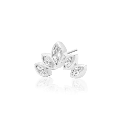   Curved white gold flat earring featuring bezel-set cubic zirconia