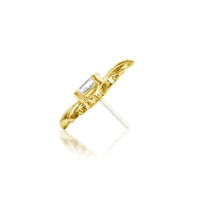Curved flat piercing jewellery in solid yellow gold with an elongated wave-inspired design
