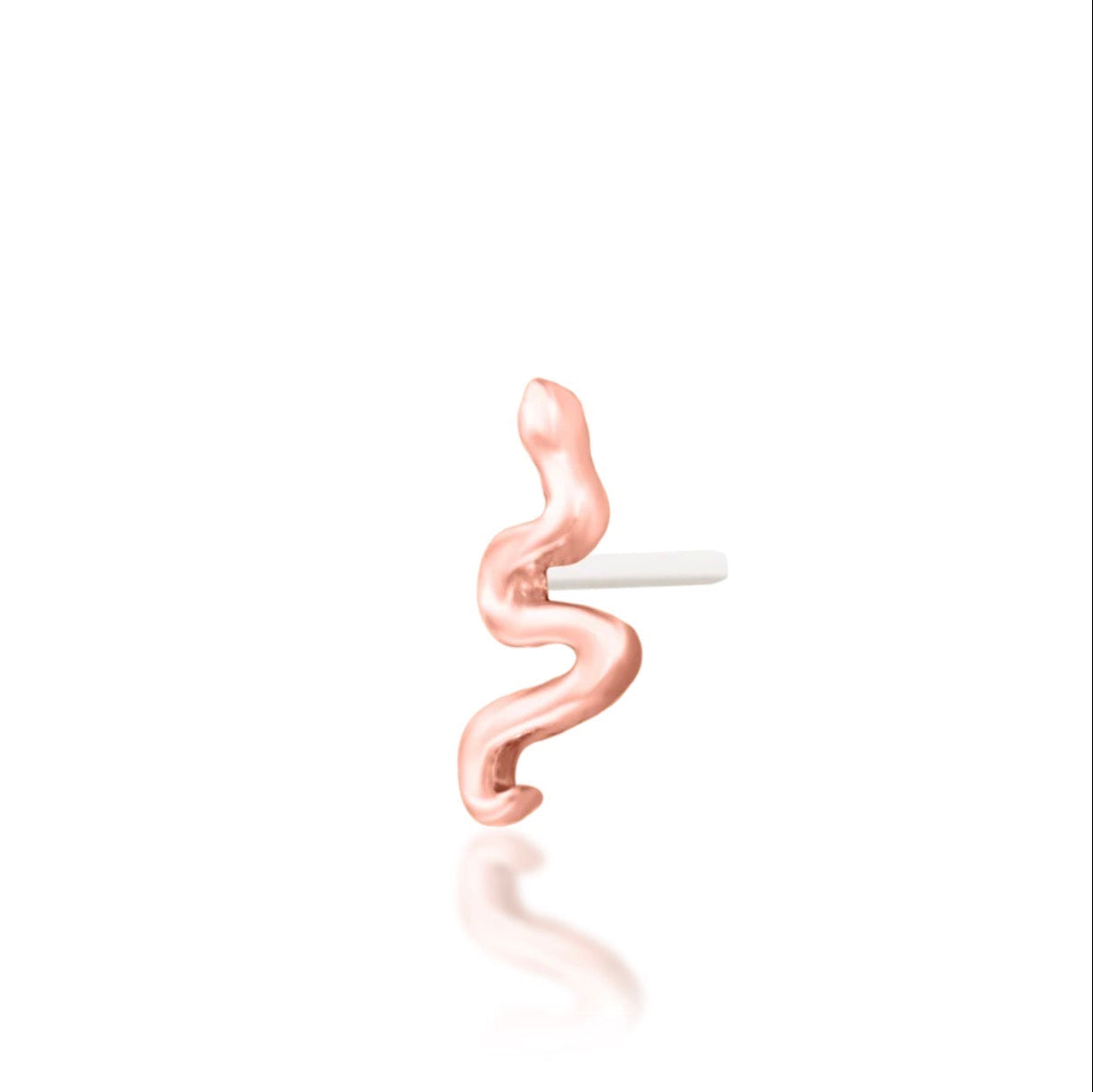 Curved snake threadless end in solid rose gold with a petite flowing silhouette