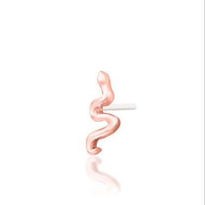 Curved snake threadless end in solid rose gold with a petite flowing silhouette