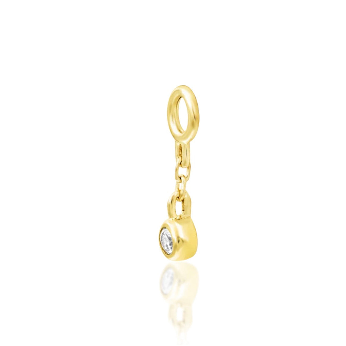 Cubic zirconia chain charm in yellow gold designed to add subtle movement to piercing jewellery.