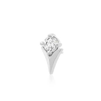 White gold conch earring shaped like a tulip with a single cubic zirconia accent