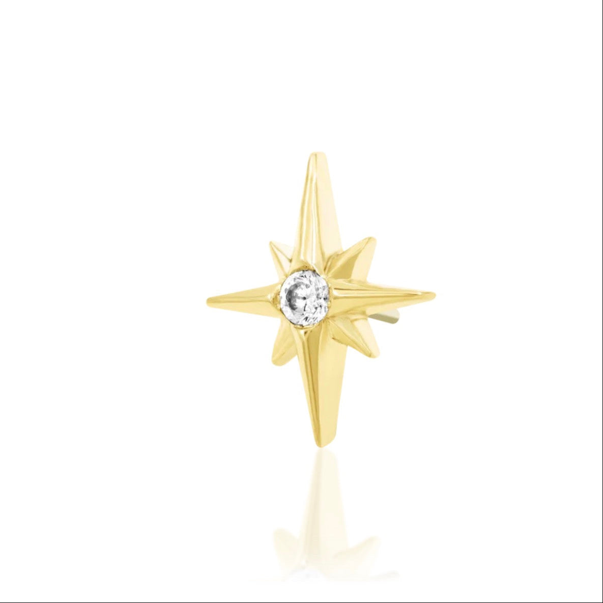 Yellow gold star cartilage earring with a contrasting central Black CZ gemstone