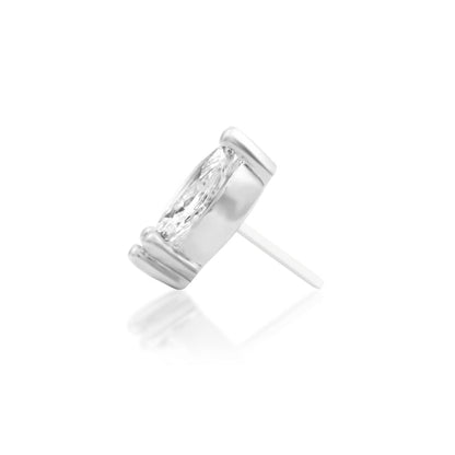 Dainty gold earring in 14k white gold with one clear marquise-cut CZ and three delicate gold beads.