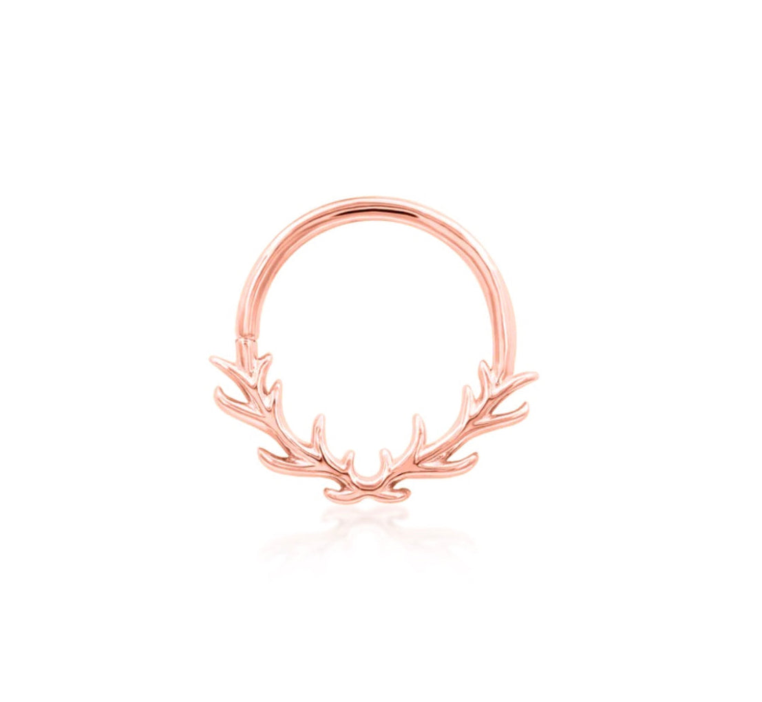 Deer antler jewellery in 14k rose gold, represented by the organic branching form of Junipurr Raven.