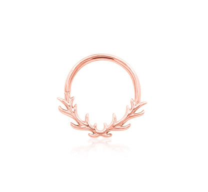 Deer antler jewellery in 14k rose gold, represented by the organic branching form of Junipurr Raven.