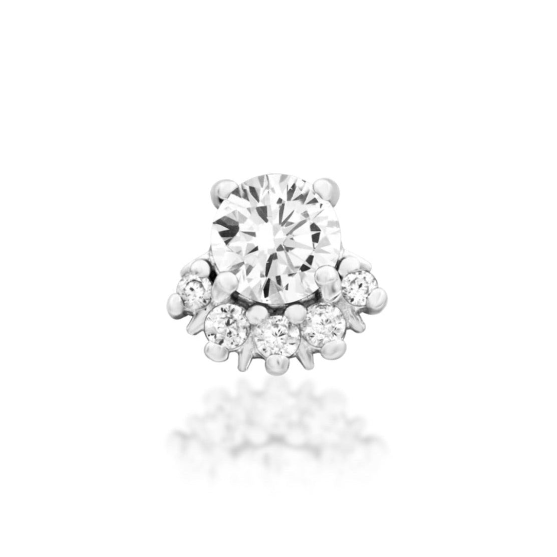 Delicate solid yellow gold lobe earring featuring a refined white cubic zirconia cluster