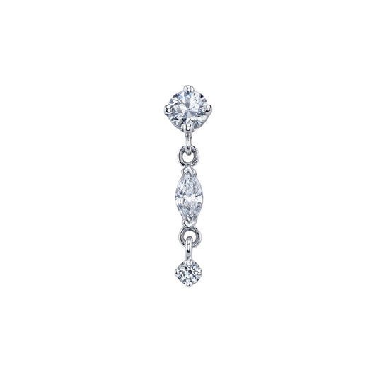 BVLA Wintermoon white gold diamond cartilage earring with round and marquise prong-set gemstone dangle