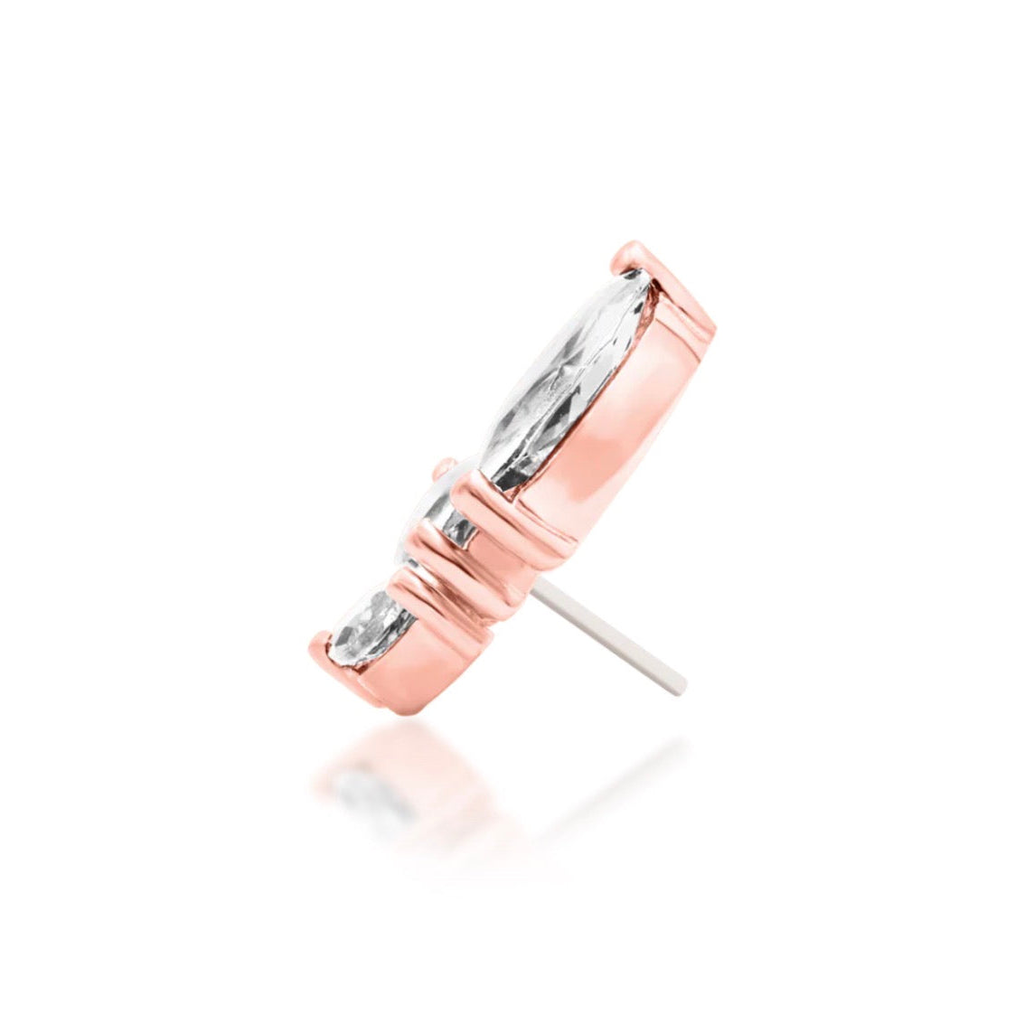 Directional rose gold helix cluster with three prong-set cubic zirconia gems