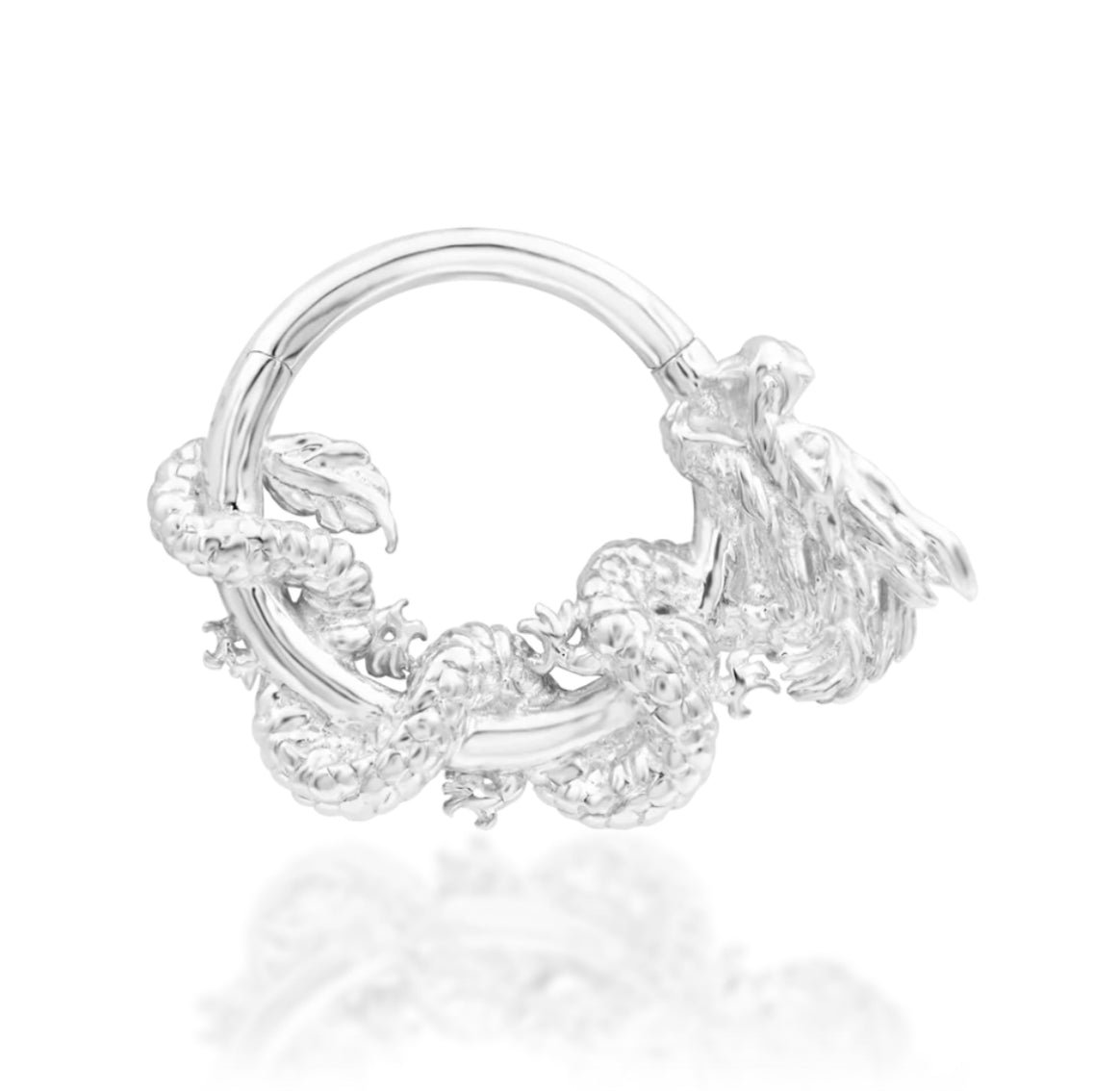 Dragon septum ring in solid yellow gold, featuring Junipurr Azure as a bold gemstone-free statement design.