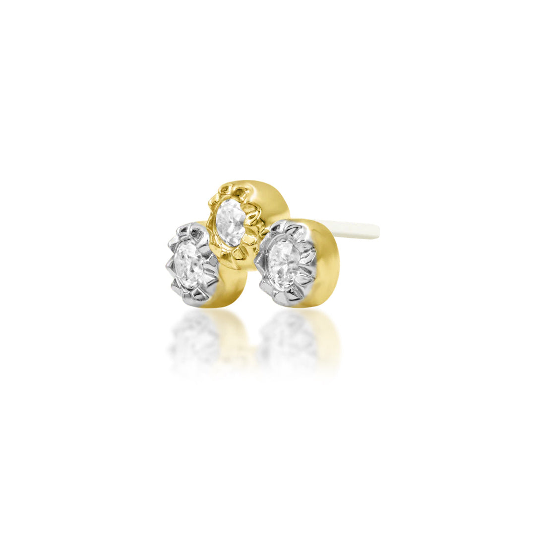     Dual-gold cartilage earring featuring three sparkling white cubic zirconia
