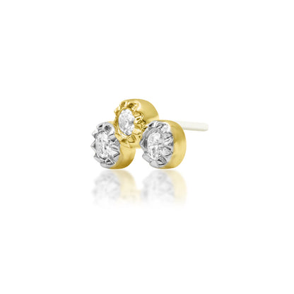     Dual-gold cartilage earring featuring three sparkling white cubic zirconia