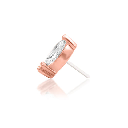 Ear-stack jewellery in 14k rose gold, with Verda adding a slim line of clear sparkle and polished gold texture.
