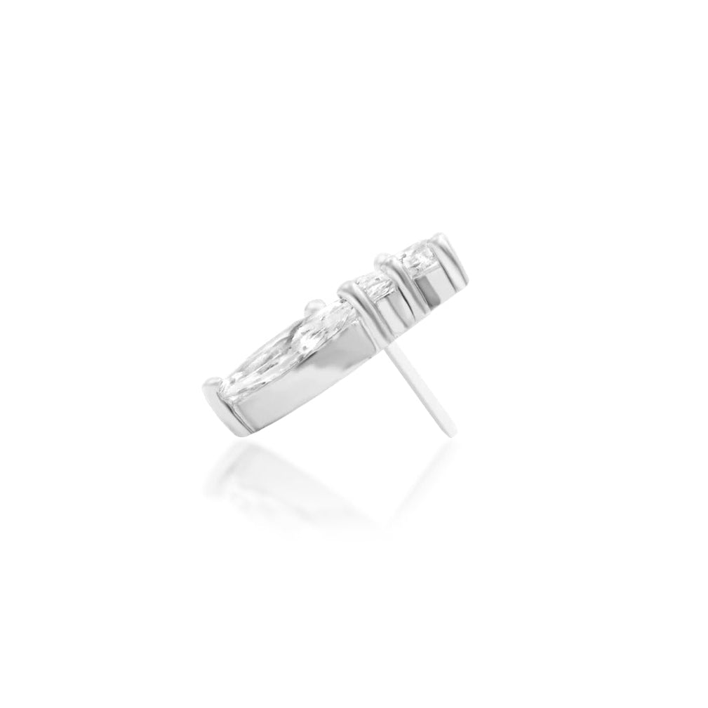 Elongated white gold cartilage cluster with prong-set white cubic zirconia gems
