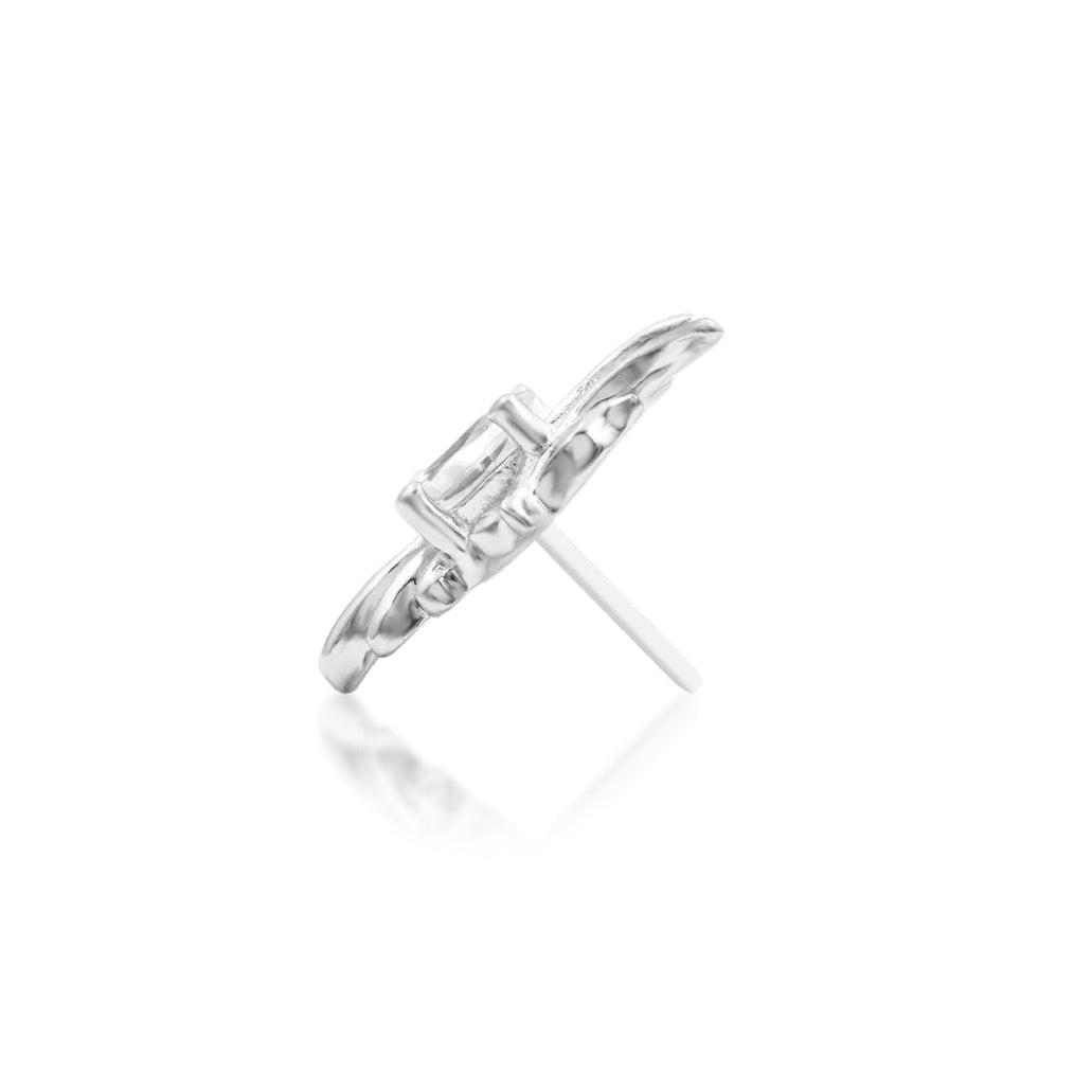 Elongated cartilage stud in solid 14k white gold with a sculpted flowing outline
