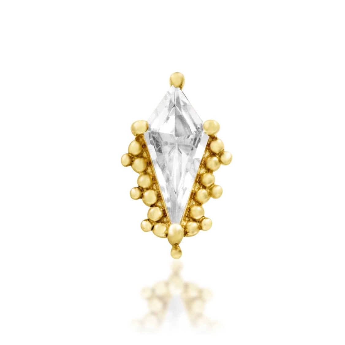 Junipurr Sultan elongated CZ cartilage stud in solid 14k yellow gold