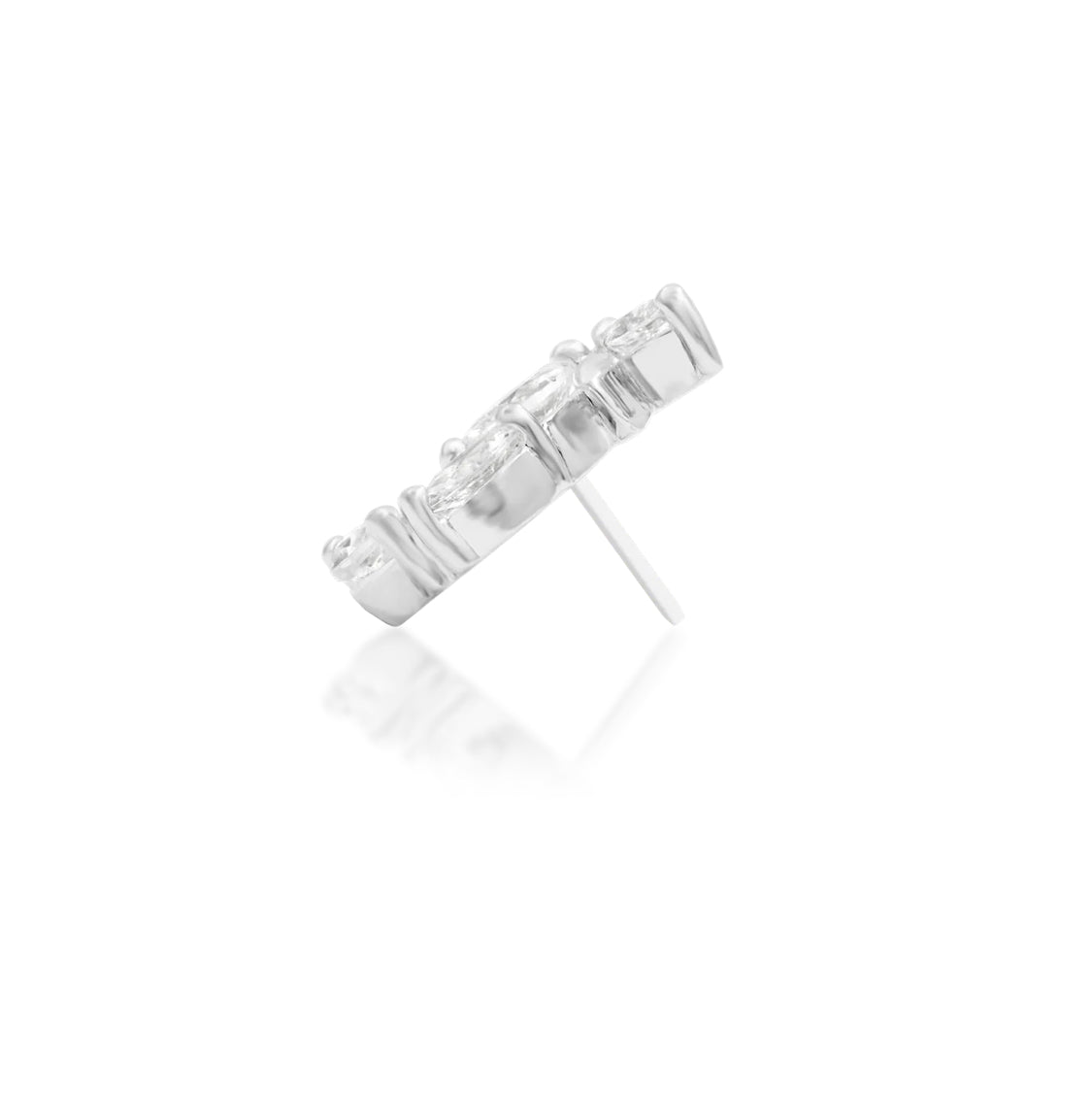 Elongated white gold helix cluster with sculpted cubic zirconia gemstone detailing
