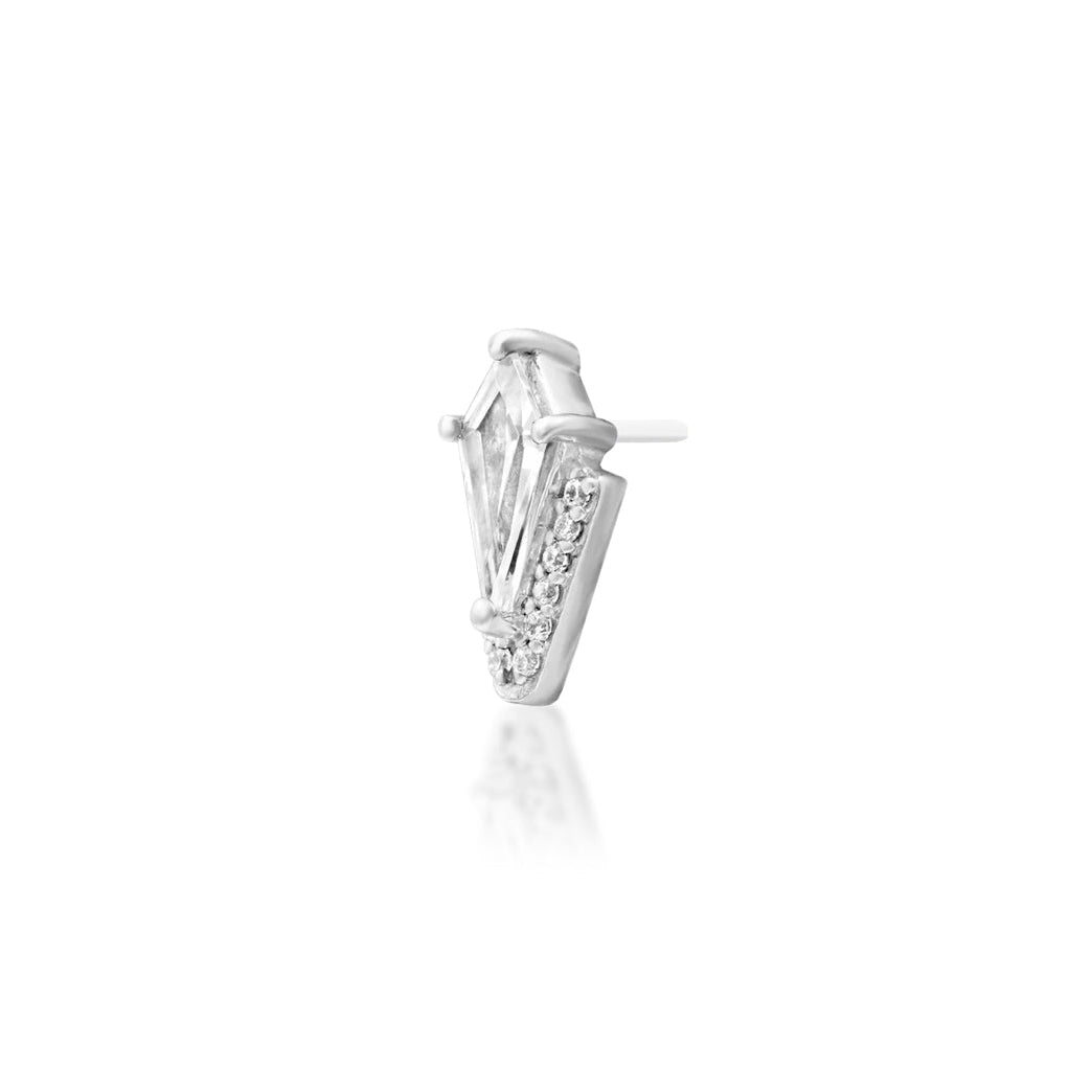 Elongated white gold helix jewellery with a sharply pointed silhouette and brilliant pavé detailing