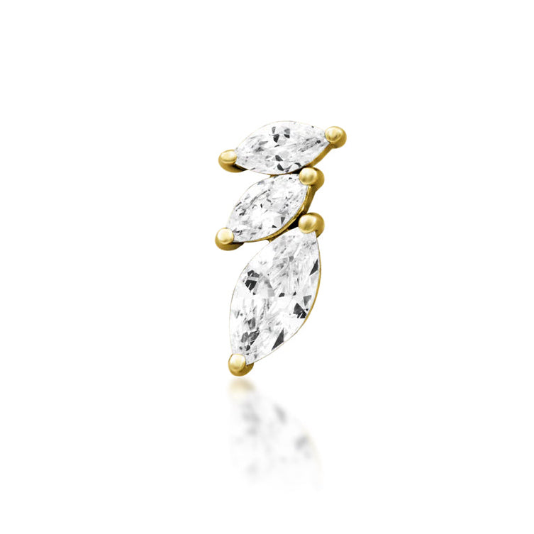 Junipurr Enigma elongated marquise CZ flat earring in solid yellow gold
