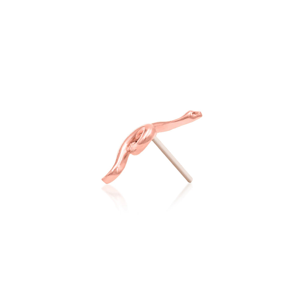 Elongated rose gold serpent conch earring with a smooth highly polished finish