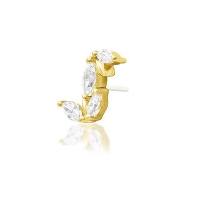Elongated yellow gold conch cluster featuring graduated marquise-cut white cubic zirconia
