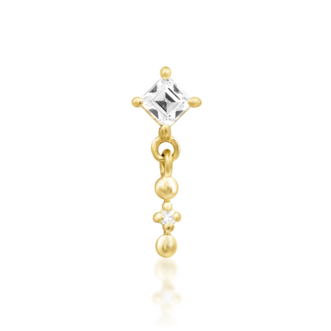 Junipurr Soar elongated helix earring in yellow gold with White CZ accents