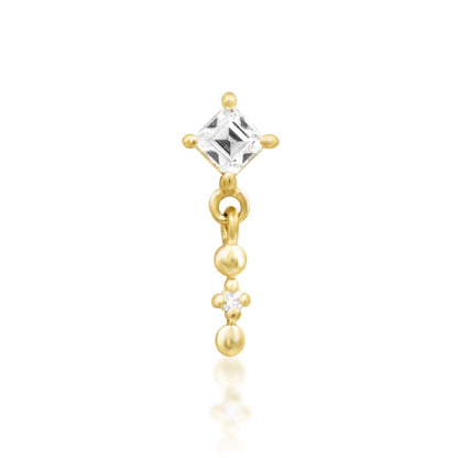 Junipurr Soar elongated helix earring in yellow gold with White CZ accents