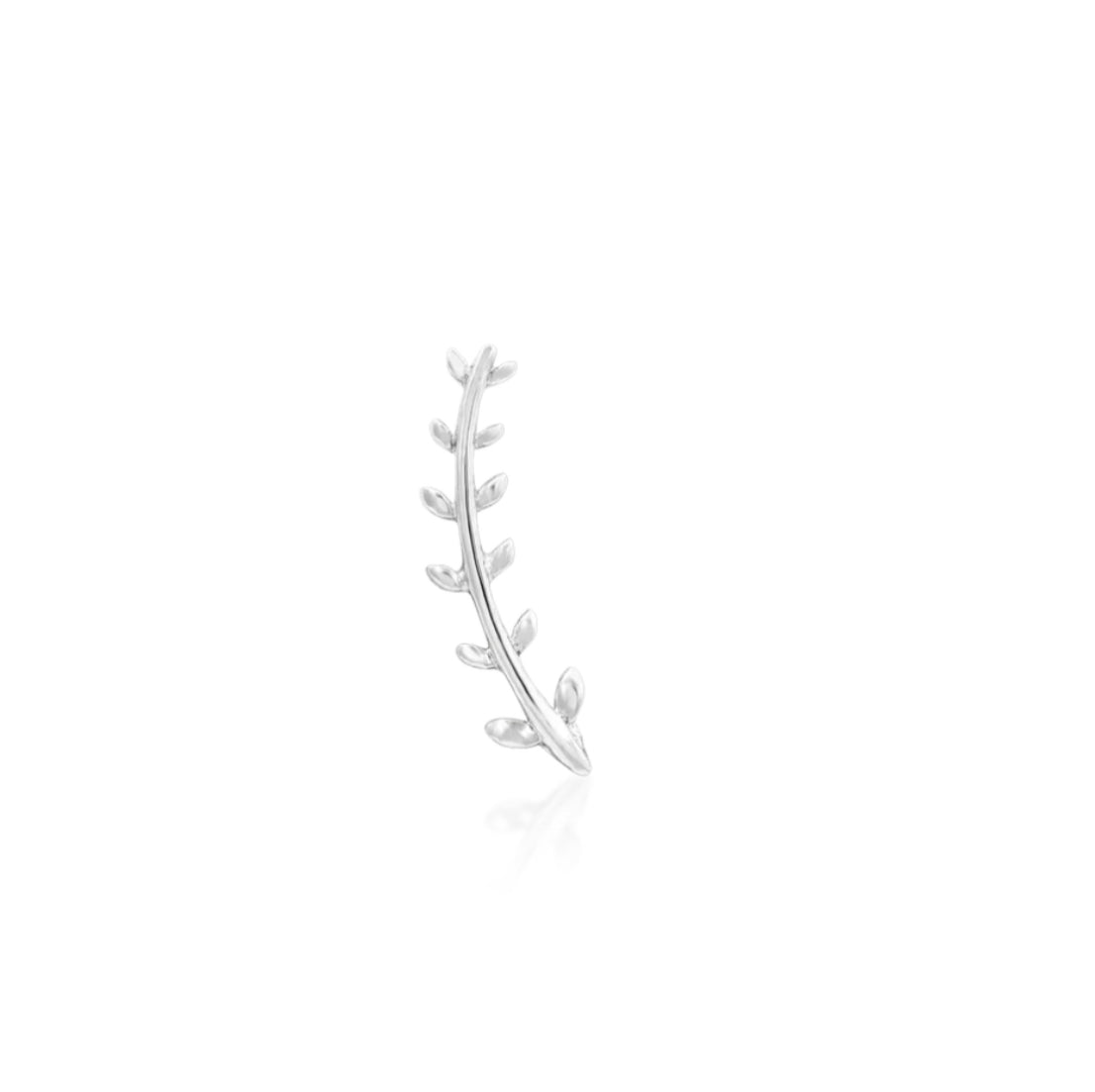 Fern flat-back earring top in 14k white gold, designed as a long botanical threadless decorative end.