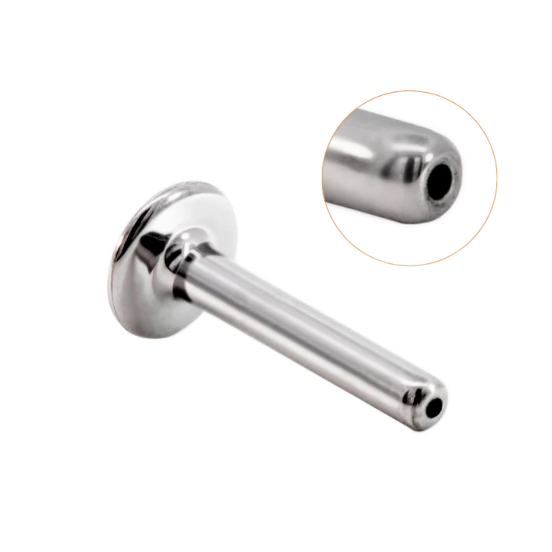 Close-up of the smooth flat backing on a Junipurr titanium labret post