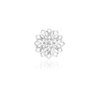 Flat piercing earring in 14k white gold, featuring a compact geometric design with a clear CZ centre.