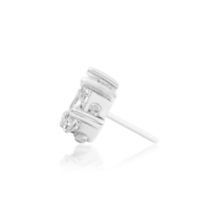 Solid white gold conch earring with a graceful marquise CZ flower design
