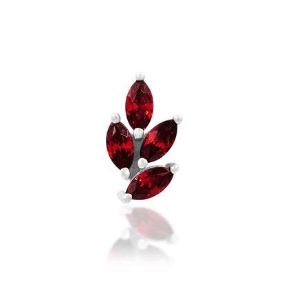 Garnet helix earring in 14k white gold featuring Junipurr Lulu’s four-stone red floral cluster.